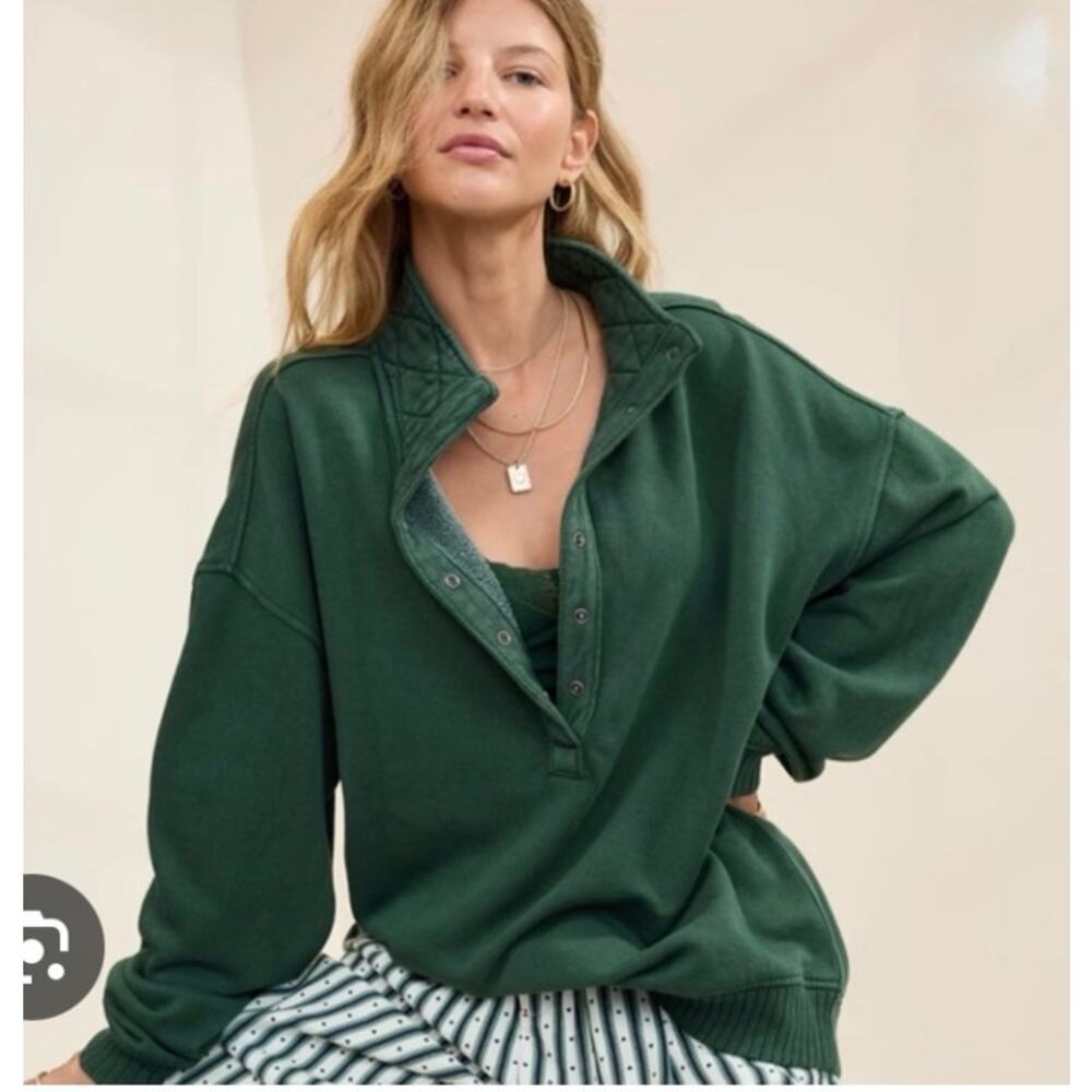 Aerie Oh Snap! Sweatshirt Oversized Lounge Rugged Green Plus XXL - Picture 1 of 12